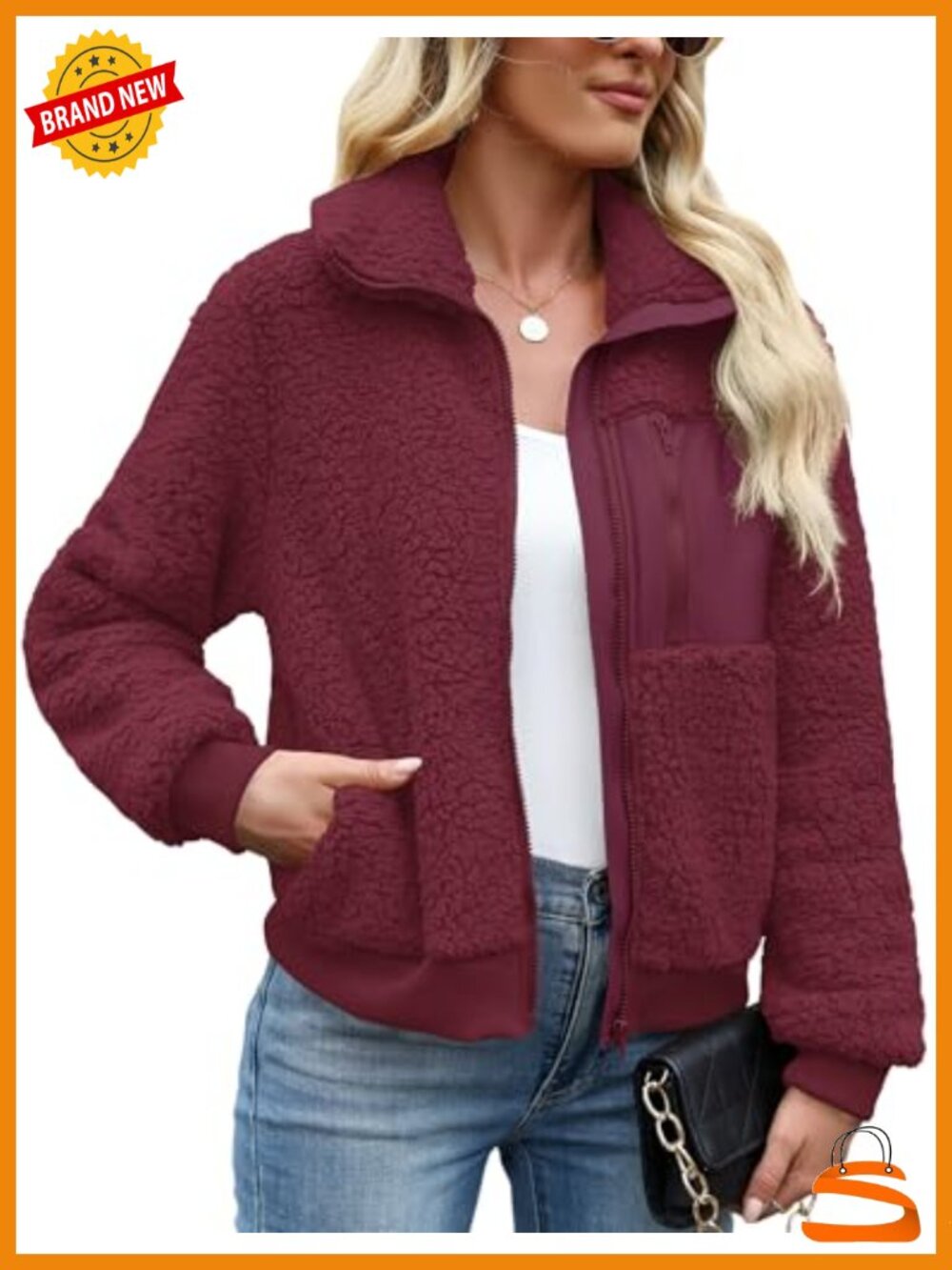 Women's Sherpa Fleece Jacket Fuzzy Faux Shearling Zip Coat Warm